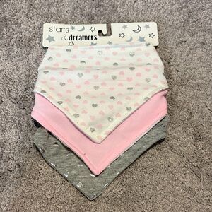 Heart Pattern Bandana Bibs - Pink, Gray, and White
